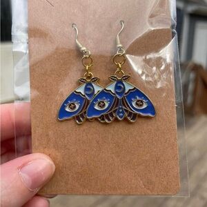 Hand-pieced Royal and Light Blue Moth Earrings